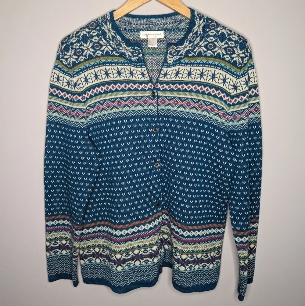 Christopher & Banks Fair Isle Cardigan Sweater Size Large
